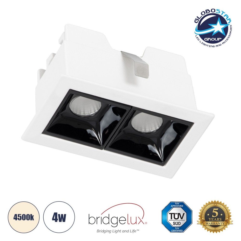 GLOBOSTAR® LUMINAR 60316 Χωνευτό Downlight Σποτ LED 4W 560lm 36° AC 220-240V IP20 Φυσικό Λευκό 4500K - Osram SMD Chip & TÜV SÜD Driver - Λευκό & Μαύρο Ματ - Μ7.5 x Π4.3 x Υ4.5cm - Q6.5 x 3.5cm - 5 Χρόνια Εγγύηση